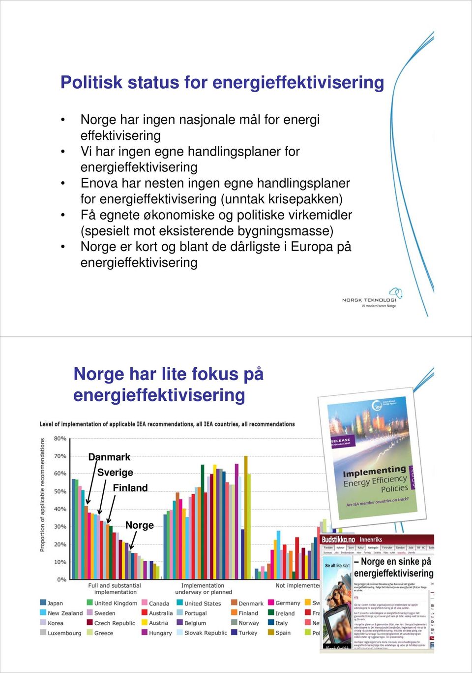 krisepakken) Få egnete økonomiske og politiske virkemidler (spesielt mot eksisterende bygningsmasse) Norge er kort og