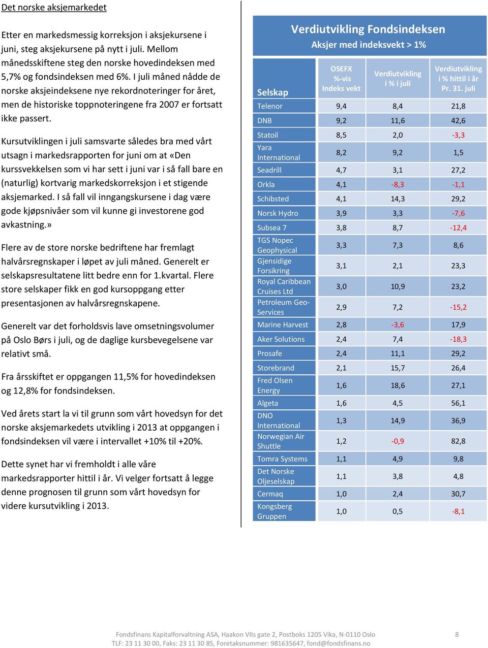 I juli måned nådde de norske aksjeindeksene nye rekordnoteringer for året, men de historiske toppnoteringene fra 2007 er fortsatt ikke passert.