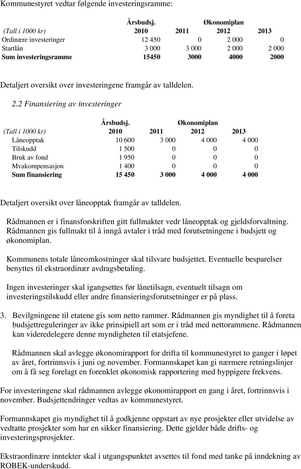 investeringene framgår av talldelen. 2.2 Finansiering av investeringer Årsbudsj.