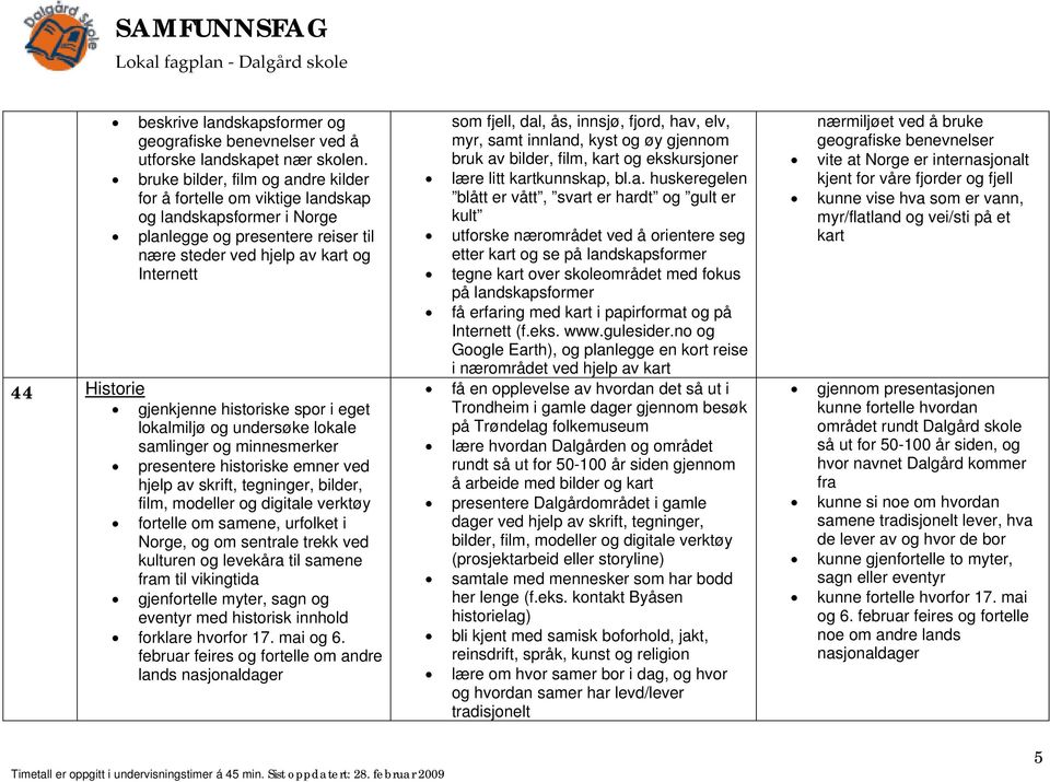 historiske spor i eget lokalmiljø og undersøke lokale samlinger og minnesmerker presentere historiske emner ved hjelp av skrift, tegninger, bilder, film, modeller og digitale verktøy fortelle om