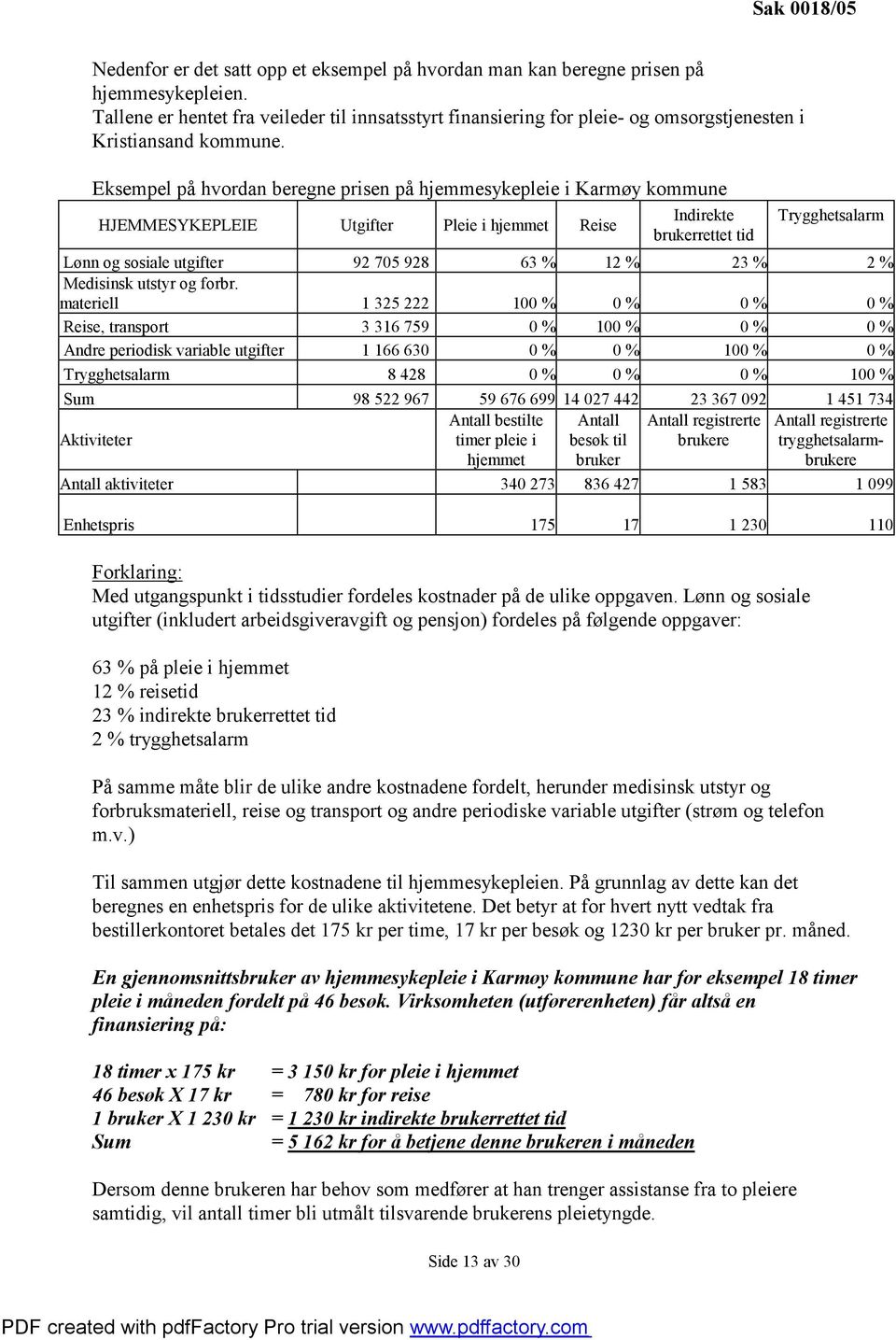 Eksempel på hvordan beregne prisen på hjemmesykepleie i Karmøy kommune HJEMMESYKEPLEIE Utgifter Pleie i hjemmet Reise Side 13 av 30 Indirekte brukerrettet tid Trygghetsalarm Lønn og sosiale utgifter