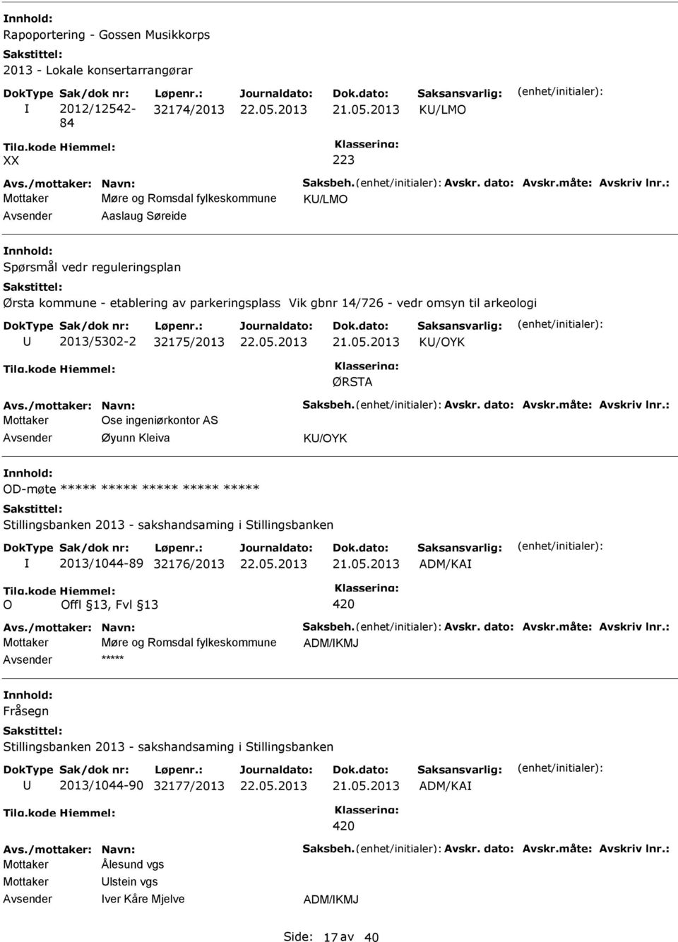 - vedr omsyn til arkeologi 2013/5302-2 32175/2013 K/OYK ØRSTA Mottaker Ose ingeniørkontor AS Øyunn Kleiva K/OYK OD-møte Stillingsbanken 2013 - sakshandsaming i Stillingsbanken