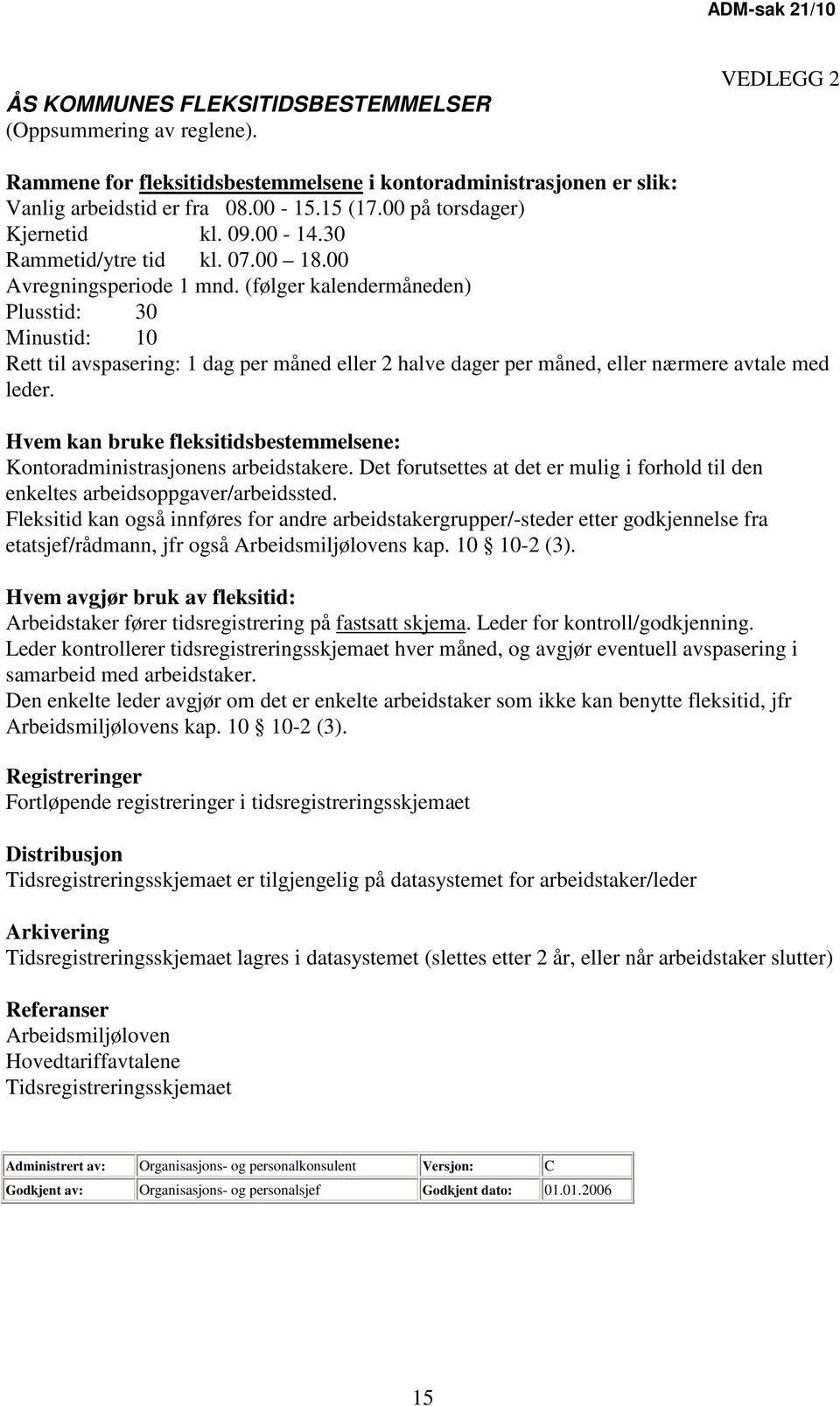 (følger kalendermåneden) Plusstid: 30 Minustid: 10 Rett til avspasering: 1 dag per måned eller 2 halve dager per måned, eller nærmere avtale med leder.