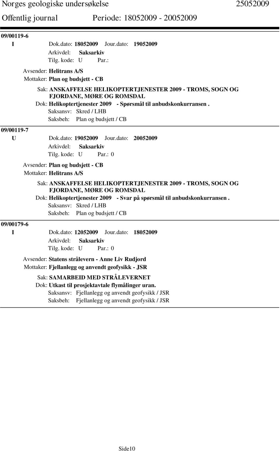 til anbudskonkurransen. Saksansv: Skred / LHB Saksbeh: Plan og budsjett / CB 09/00119-7 U Dok.dato: 19052009 Jour.