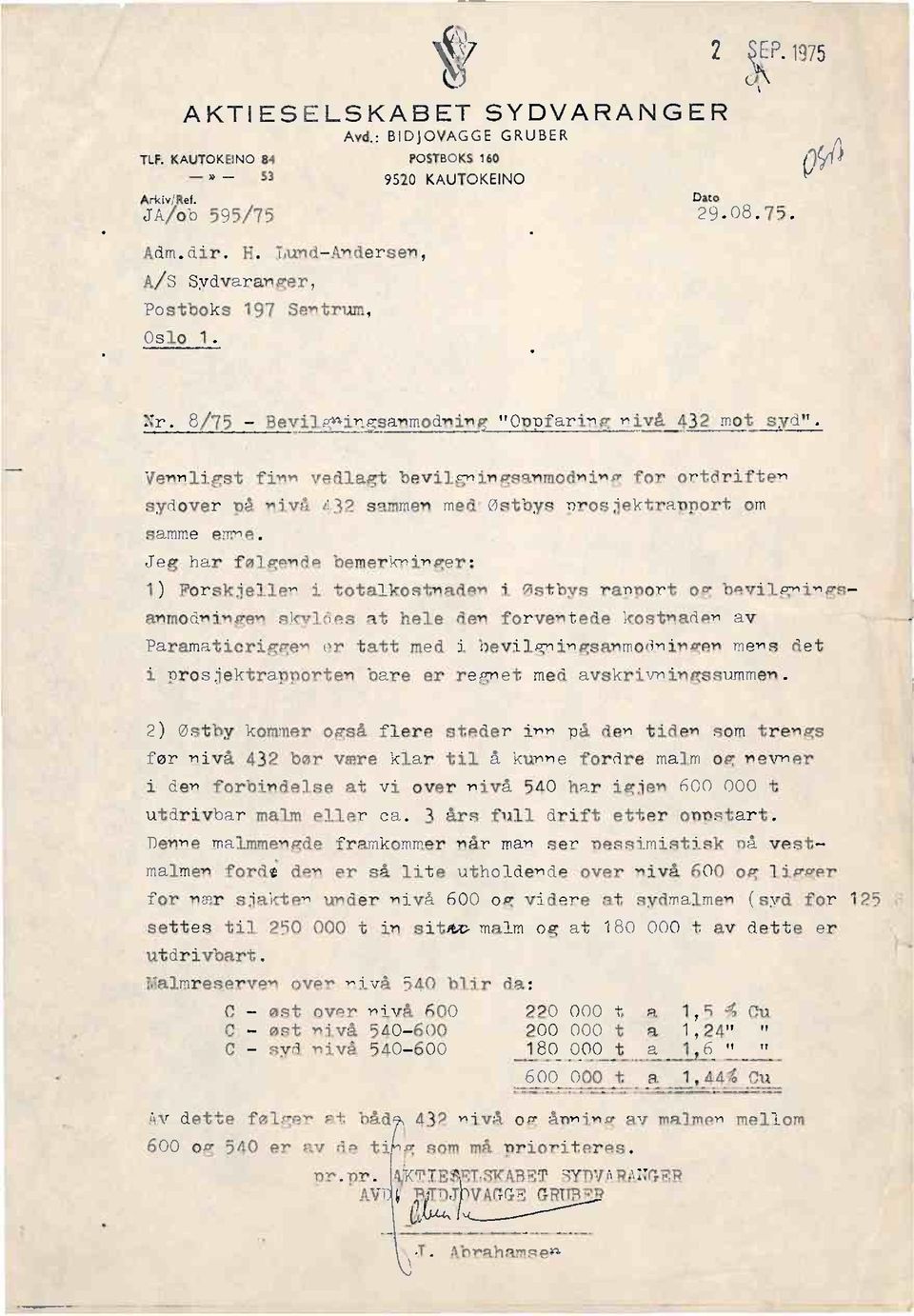 Vennligstfinn vedlagt bevilgningsanmodningfor ortdriften sydovernå nivå 432 sammen med.ostbysprosjektrapportom samme emne.