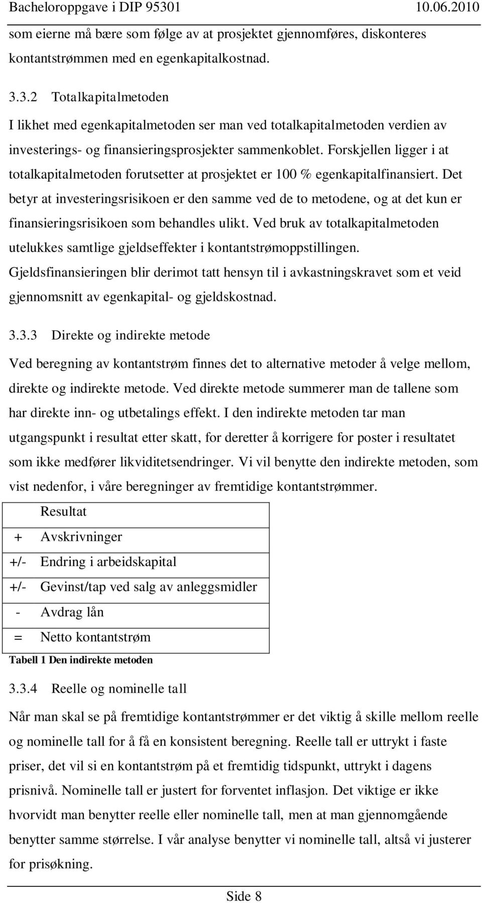 Forskjellen ligger i at totalkapitalmetoden forutsetter at prosjektet er 100 % egenkapitalfinansiert.