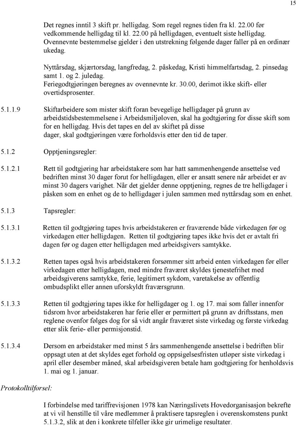 juledag. Feriegodtgjøringen beregnes av ovennevnte kr. 30.00, derimot ikke skift- eller overtidsprosenter. 5.1.