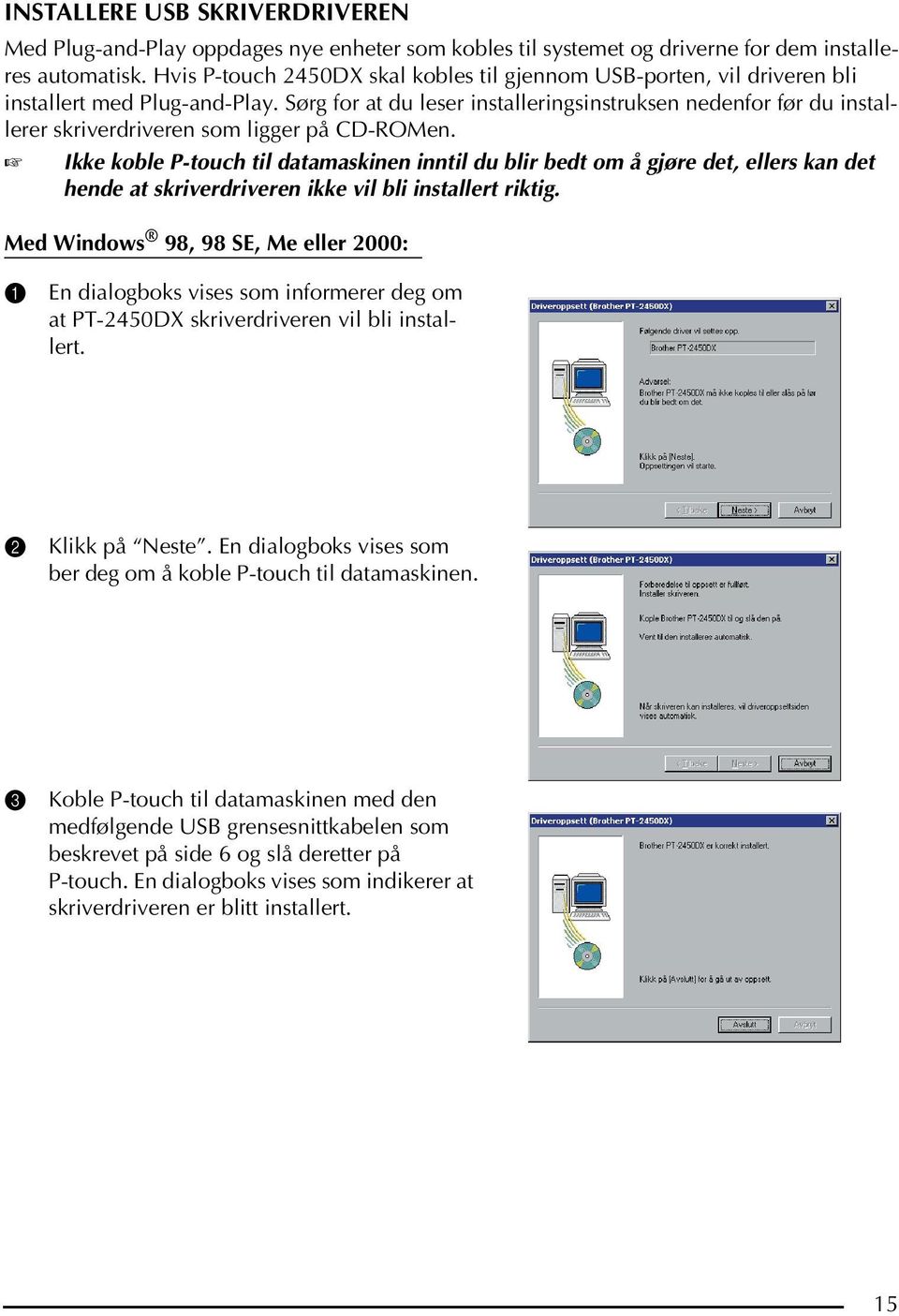 Sørg for at du leser installeringsinstruksen nedenfor før du installerer skriverdriveren som ligger på CD-ROMen.