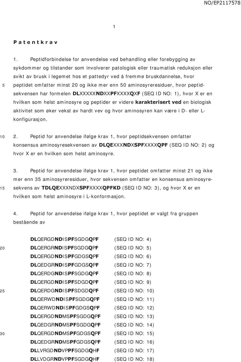 fremme bruskdannelse, hvor peptidet omfatter minst og ikke mer enn 0 aminosyreresiduer, hvor peptidsekvensen har formelen DLXXXXXNDXXPFXXXXQXF (SEQ ID NO: 1), hvor X er en hvilken som helst aminosyre