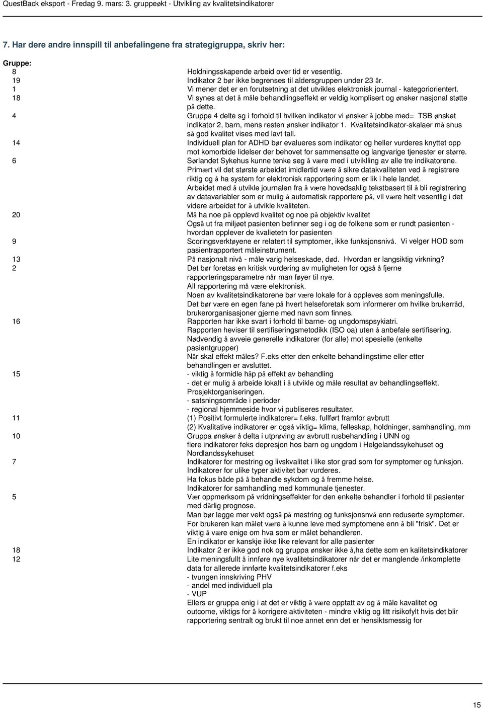 4 Gruppe 4 delte sg i forhold til hvilken indikator vi ønsker å jobbe med= TSB ønsket indikator 2, barn, mens resten ønsker indikator 1.