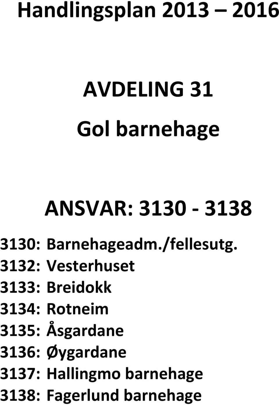 3132: Vesterhuset 3133: Breidokk 3134: Rotneim 3135: