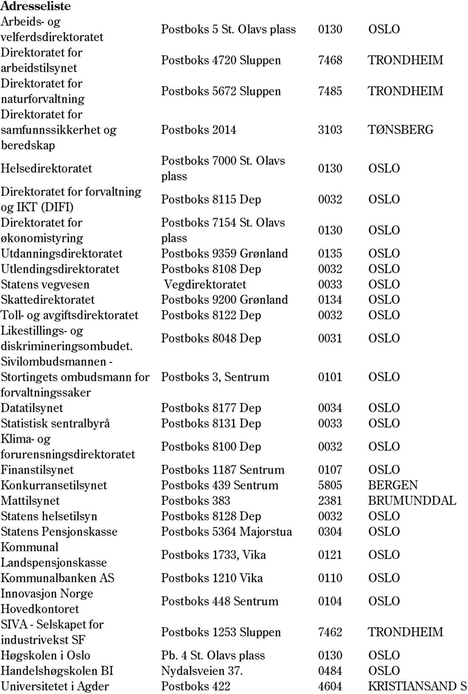 Helsedirektoratet Postboks 7000 St. Olavs plass 0130 OSLO forvaltning og IKT (DIFI) Postboks 8115 Dep 0032 OSLO Postboks 7154 St.