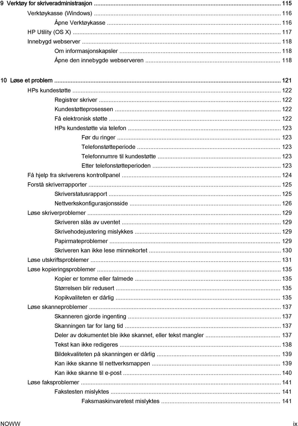 .. 122 HPs kundestøtte via telefon... 123 Før du ringer... 123 Telefonstøtteperiode... 123 Telefonnumre til kundestøtte... 123 Etter telefonstøtteperioden... 123 Få hjelp fra skriverens kontrollpanel.