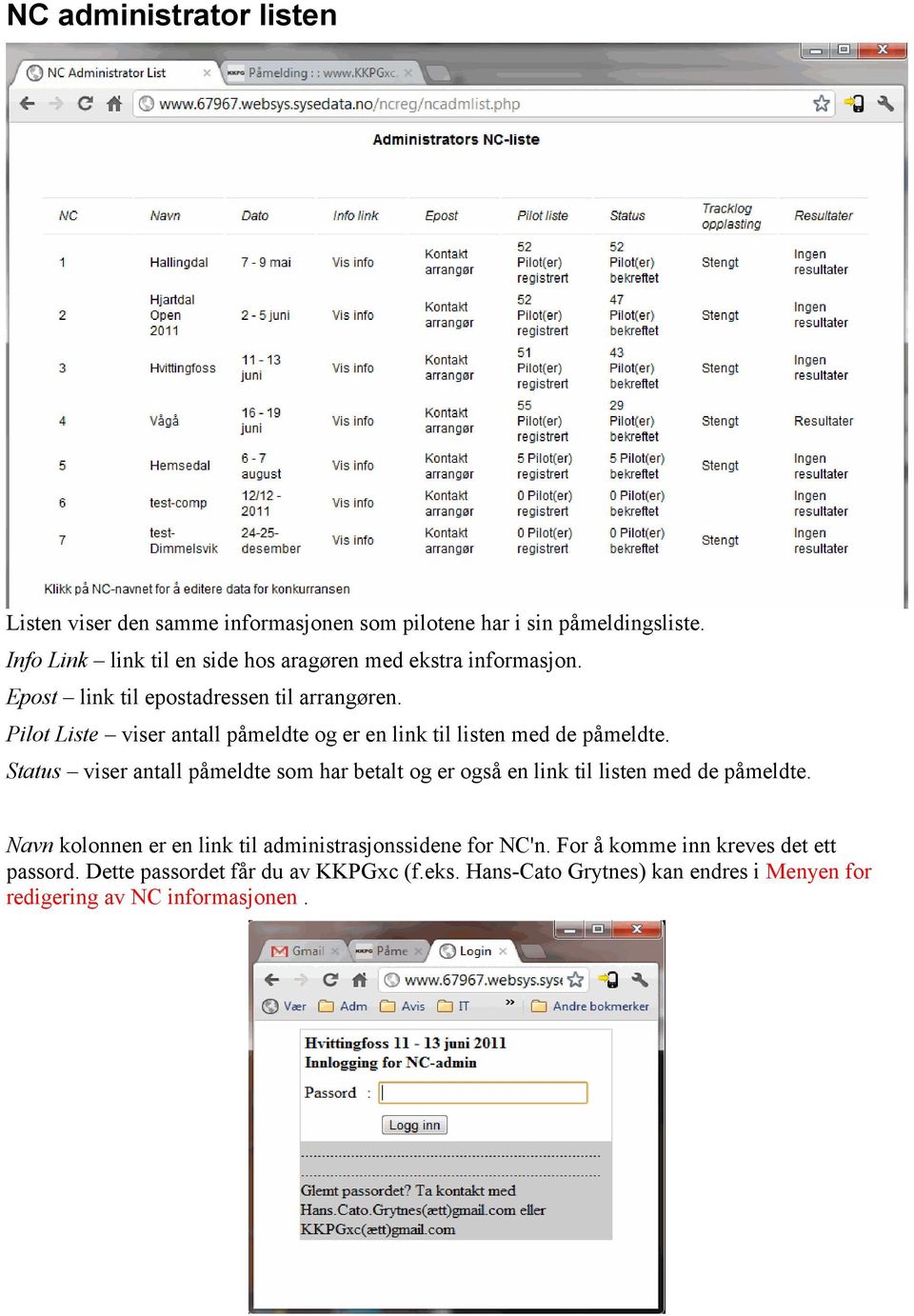 Pilot Liste viser antall påmeldte og er en link til listen med de påmeldte.