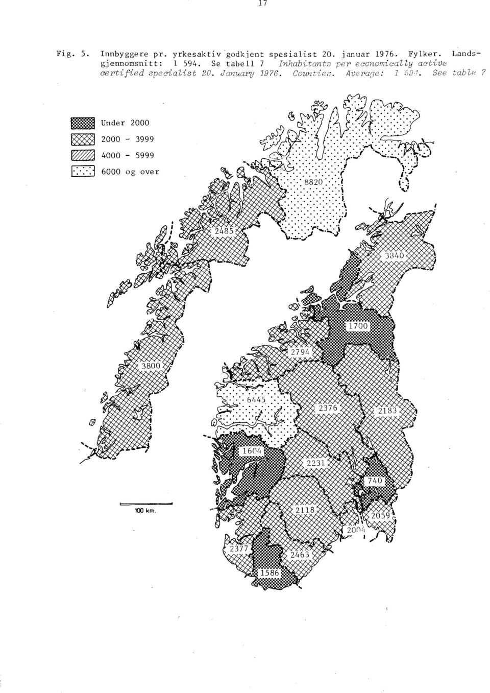 Se tabell 7 Inhabitants per economically active certified specialist 20. January 976.