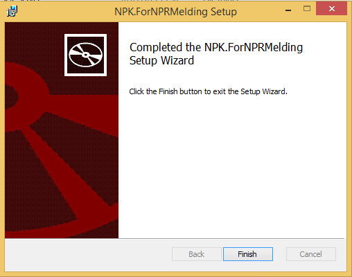 Vedlegg C Installasjon og kjøring av NPK.ForNPRMelding Last ned NPK.ForNPRMelding.Setup.zip. Pakk ut denne og kjør NPK.ForNPRMelding.Setup.msi: Trykk [Next], [Next] og [Install].