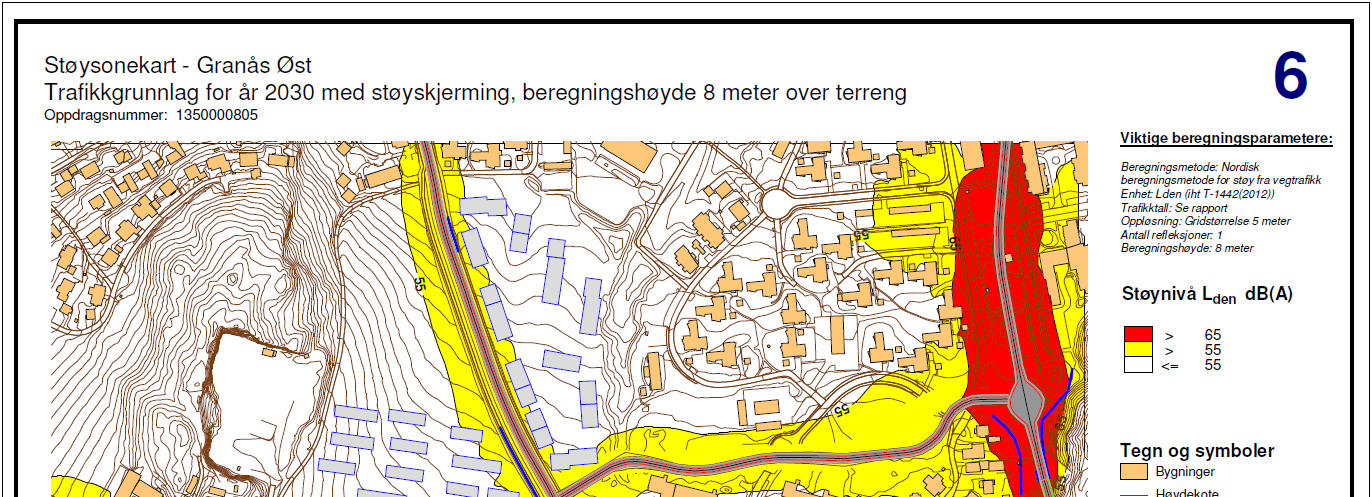 14 (19) STØYUTREDNING Figur 8 Støysonekart for vegtrafikkstøy iht.