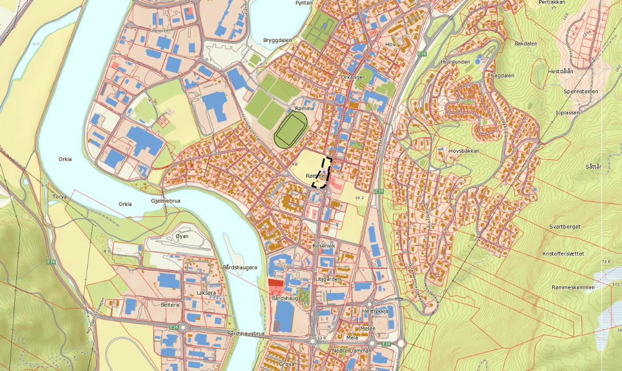 Planbeskrivelse Planområdet Området som skal reguleres ligger sentralt til på Rømme Øvre (Orkanger) og grenser mot Orkdalsveien i øst, Graastens gate i nord, Tverradkomsten i sør og dyrka mark i vest.