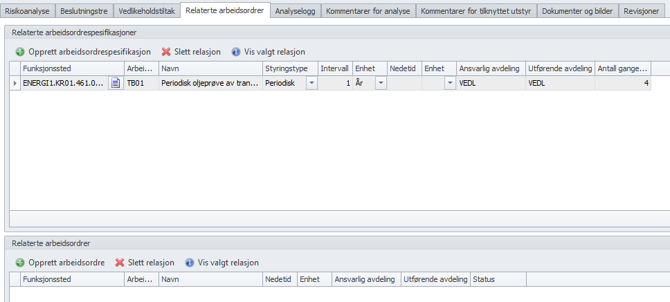 Engangsordre med bakgrunn i RCM-analyser I ISY JobTech 7.4.6 er det innført funksjonalitet for å opprette engangsarbeidsordre fra en RCM-analyse.