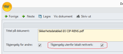 Når område er valgt så vil nedtrekkliste for gruppe kun inneholde gyldige valg innenfor det aktuelle området. Feltene er også innført i søkebildet for dokumentregisteret.