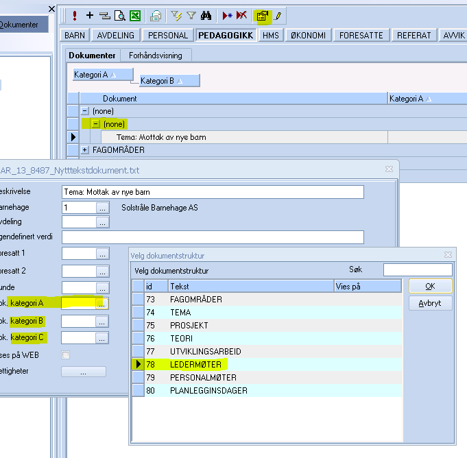 Kategori = valg av overskrift Når du lagrer dokumenter fra StyrerAssistenten, foreslås ofte en kategori (overskrift). Denne kan du endre, som vi har vist tidligere.