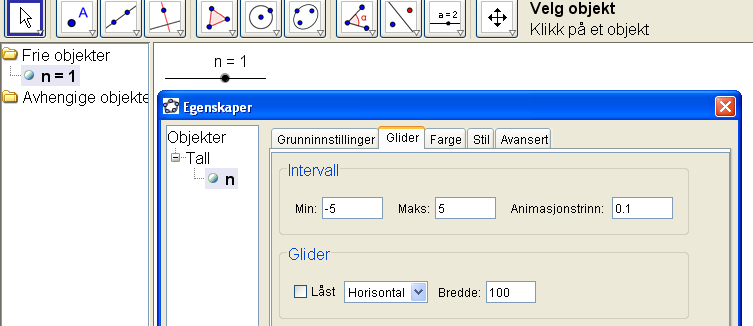 Binomialkoeffisient II med GeoGebra Du skal finne binomialkoeffisienten n r med GeoGebra. n og r er hele, positive tall. Klikk på Vis og bruk venstretasten til å huke av for Algebrafelt.