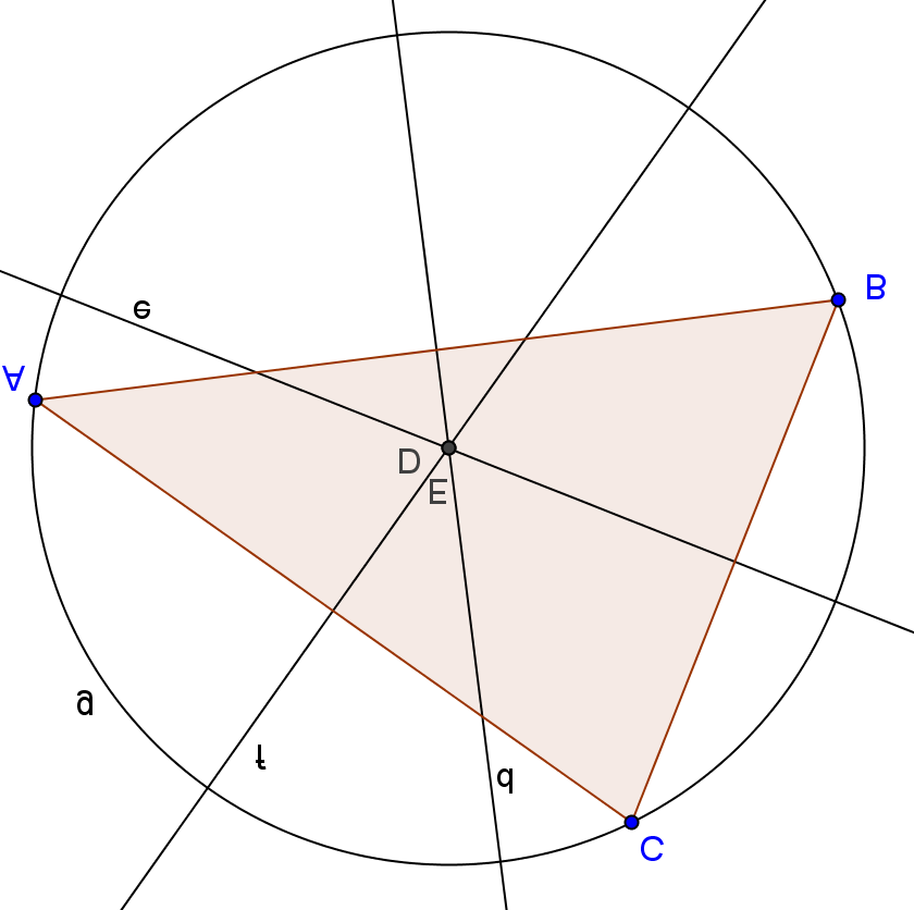 Den omskrevne sirkelen Klikk på ikon nr. 6 fra venstre og klikk på Sirkel definert ved sentrum og periferipunkt.