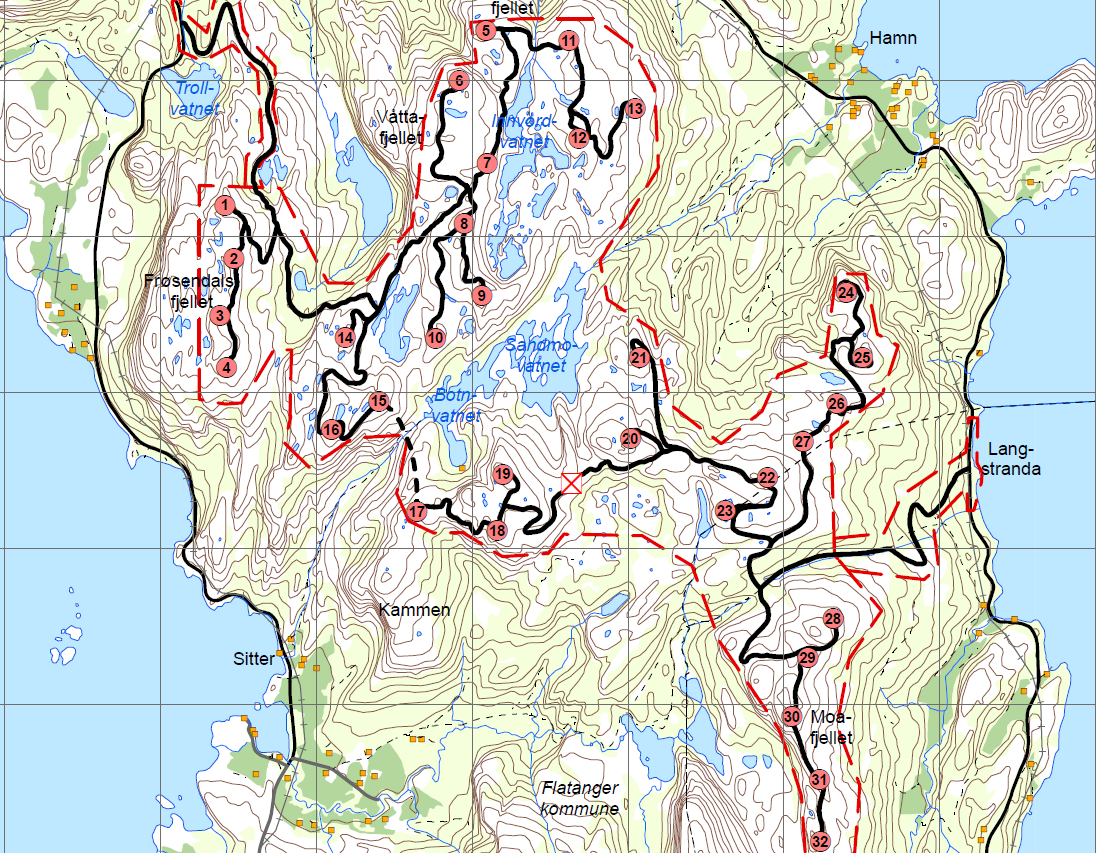 3.1.1 Alternativ plassering av trafostasjon i vindpark Ifm en mulig traseløsning Alt 3 via Sitter er det også vurdert en alternativ plassering av trafostasjonen i Innvordfjellet vindkraftverk.