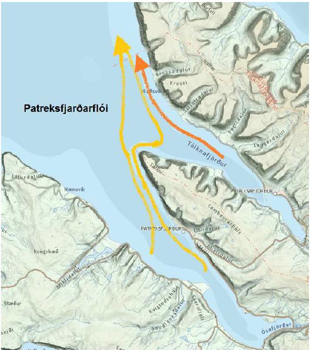 og því minni líkur á því að lirfusmit frá Tálknafirði berist inn í Patreksfjörð en frá Patreksfirði í Tálknafjörð.