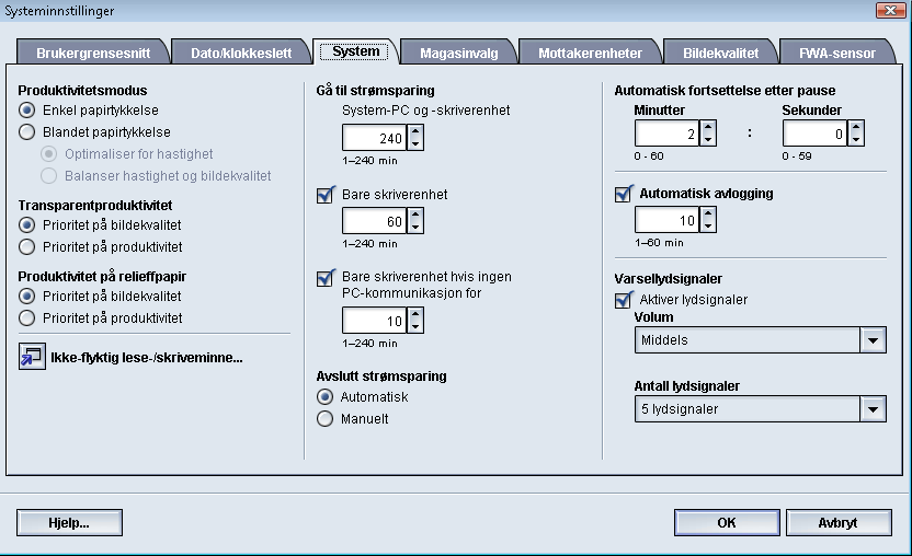 Systeminnstillinger 11. Kjør utskriftsjobben. VIKTIG Etter at du har kjørt utskriftsjobben slår du av funksjonen for ikke-flyktig minne.