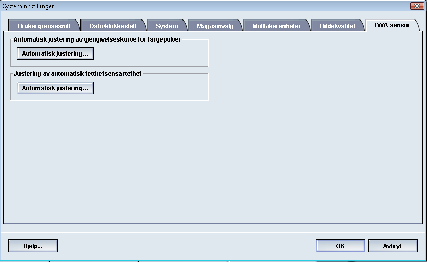 Systeminnstillinger Standard varighet er 60 minutter.