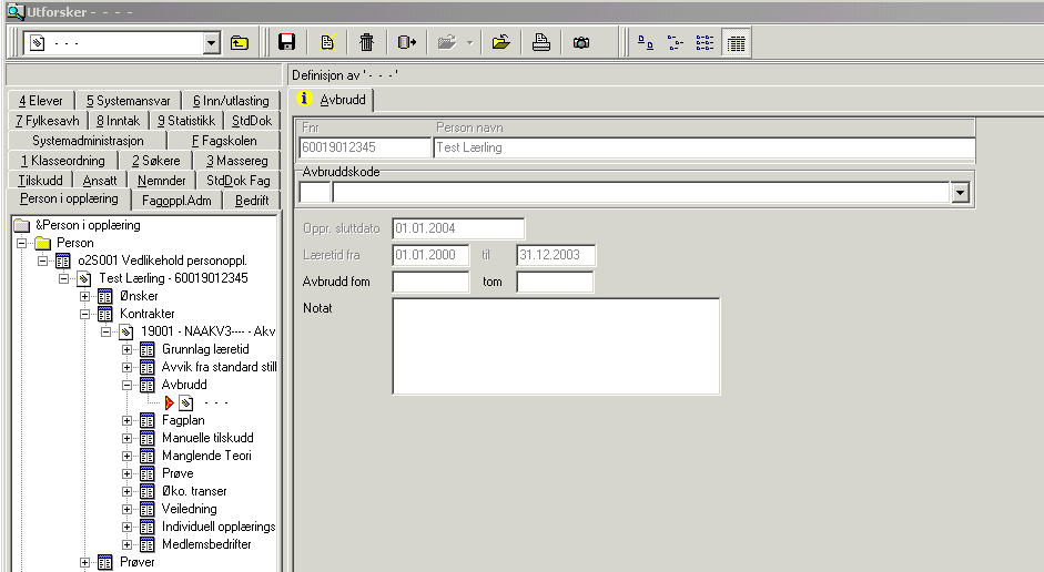 Registrering av Avbrudd 3 4 5 Ved registrering av nytt avbrudd. Klikk på nr eller Ctrl+N for opprettelse av nytt avbrudd.