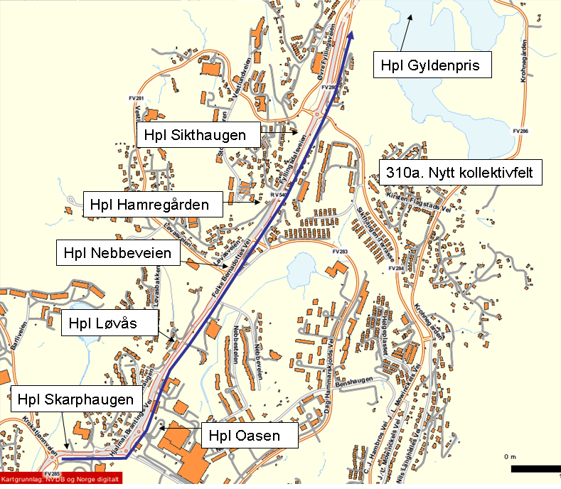 Fremkommelighetstiltak for kollektivtrafikk 04.03.2008 3.3.3 Tiltak 307. Kollektivfelt fra Rundkjøring ved Oasen til kryss utkjøring fra Vital Lokalisering av tiltak 307.