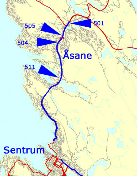 04.03.2008 3.5 Frem Bergen - Dokumentasjonsrapport Tiltak Linje 80 Åsane sentrum Kartet viser tiltak på linje 80 Åsane sentrum. 3.5.1 Tiltak 501. Nyborg.