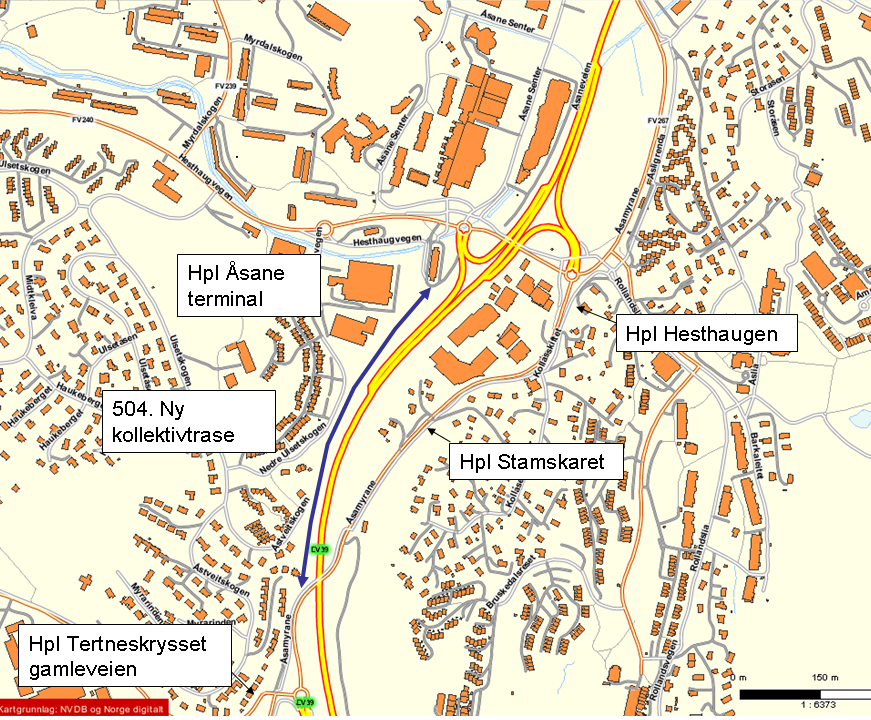 Tiltak B: Forby venstresving mot Gullgruven for trafikk fra sør. Disse må ledes gjennom rundkjøringen og så svinge til høyre.