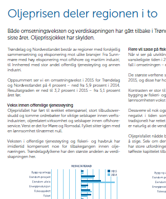 Økonomiske nøkkeltall 2015: Midt-Norge per fylke Vekst i omsetning Resultatmargin Andel med negativt driftsres.