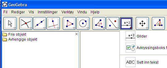 Vi har valgt å gi linjene nye navn slik at det er lettere å se sammenhengen. Vi gjør dette ved å høyreklikke på likningen for linja i algebravinduet og velge Gi nytt navn.