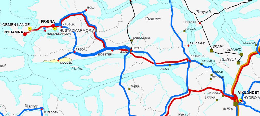 Hvorfor systemvern på Ormen Lange Situasjon: 420 kv linjen Viklandet-Fræna-Nyhamna forsyner Ormen Lange/Nyhamna Det er ikke kapasitet i 132 kv nettet til å forsyne last i Nyhamna ved utfall av 420 kv