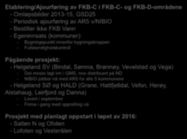 FKB-C-prosjekt 2015-2017 Etablering/Ajourføring av FKB-C i FKB-C- og FKB-D-områdene - Omløpsbilder 2013-15, GSD25 - Periodisk ajourføring av AR5 v/nibio - Bestiller ikke FKB Vann - Egeninnsats
