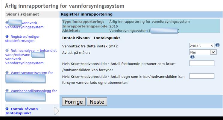 Neste skjermbilde inneholder informasjon om den totale vannproduksjon ved behandlingsanlegget. Feltet må besvares av alle.