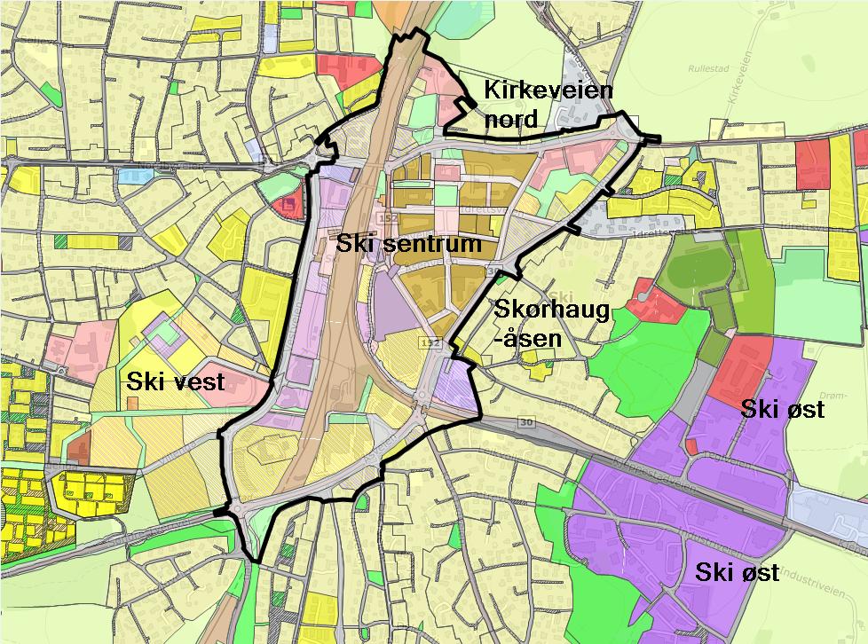 Skorhaugåsen og arealene nord for Kirkeveien er sentrumsnære, og vil sannsynligvis bli vurdert for økt utnyttelse innen rimelig fremtid.