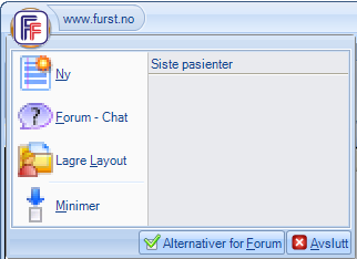 Forum Chat Dette er et alternativ til intern kommunikasjon på legekontoret. Forum Chat finnes under FF knappen øverst til venstre i Forumbildet.