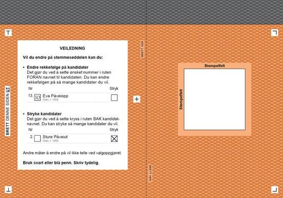 Stemmeseddelens innside så slik ut: