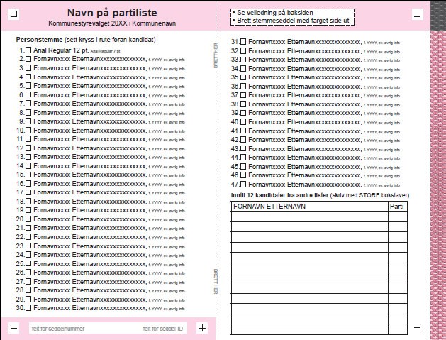 (5) Kommuner som skal velge inntil 41 representanter i kommunestyret og fylkeskommuner som skal velge inntil 55 representanter i fylkestinget kan ved kommunestyre- og fylkestingsvalg benytte