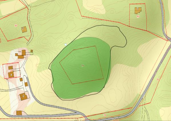Figur 2. Tysnes gård. Venstre: Gammel edellauvskog (F02) med utformingen eikeskog (F0201). Høyre: Gammel (svart linje) og ny (grønn flate) avgrensing.
