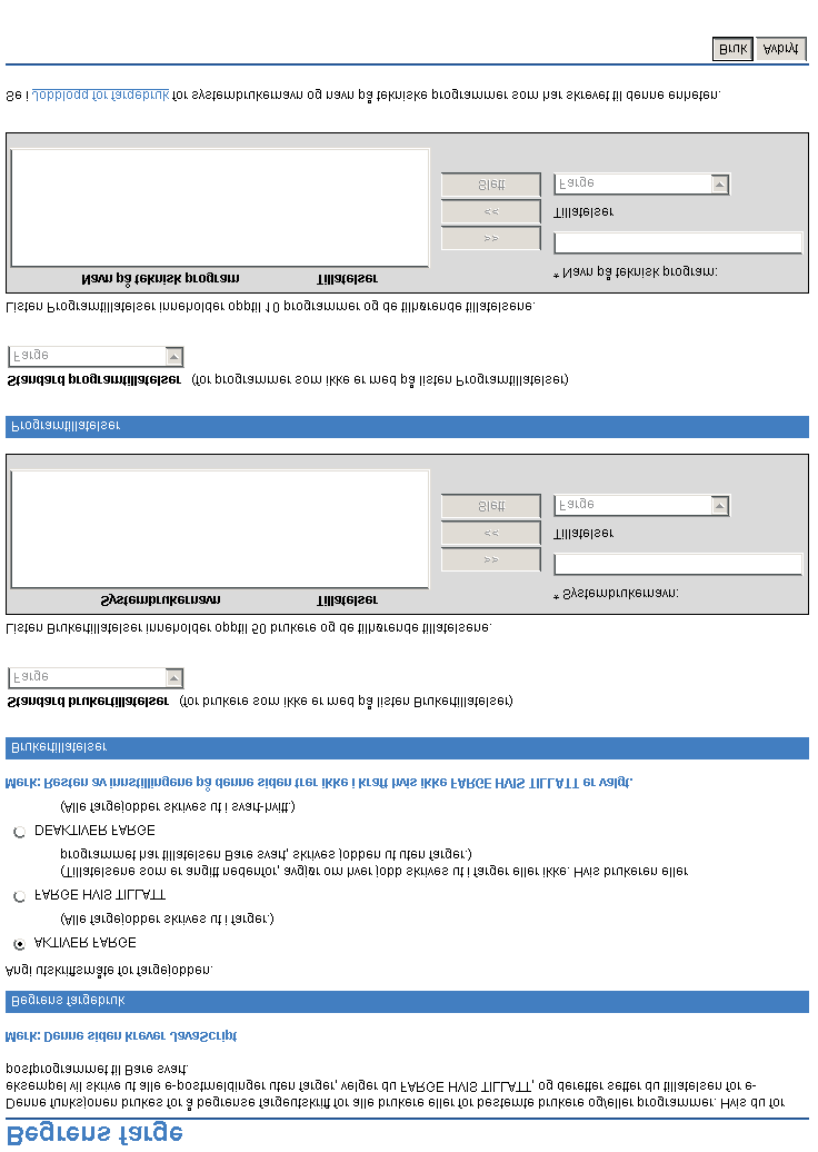 Begrens farge Bruk Begrens farge-siden til å begrense fargeutskrift. Du kan begrense fargeutskrift for alle brukere eller for bestemte brukere eller programmer.