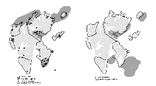 Figur 9.6 Liggeplasser i bruk, forlatte liggeplasser og antatt viktigste leveområder for hvalross ved Svalbard. 9.9 Ringsel (Phoca hispida) Ringsel er den mest tallrike selen i isfylte deler av Barentshavet og ved Svalbard.