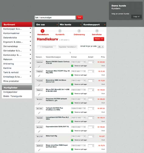 INSTRUKSJON NETTHANDEL 1 Handlekurven Handlekurven har en sentral funksjonen. Din bestilling vil kunne endres helt frem til den skrives ut på lageret vårt.