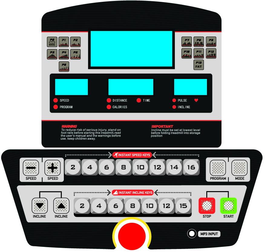 COMPUTER INSTRUCTIONS MANUAL Press START and the computer will count down from 5 to 0 before the belt start at 1.0 km / h.