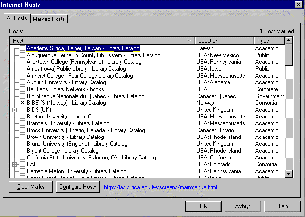 Z39.50 databaser Hosts-knappen under rullegardin-menyen for å velge database(r). 3. I felt-kolonnen - velg de(t) felt som du ønsker å utføre søket i. 4.